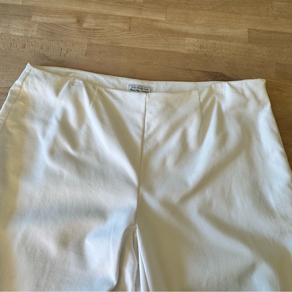 CHARTER CLUB Pant Shop White Stretch Pants Side Zip Women’s 14W Cotton Blend - Picture 3 of 14